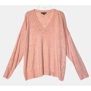 Eileen Fisher 100% Organic Linen Peach Melange V Neck Sweater Tunic Top